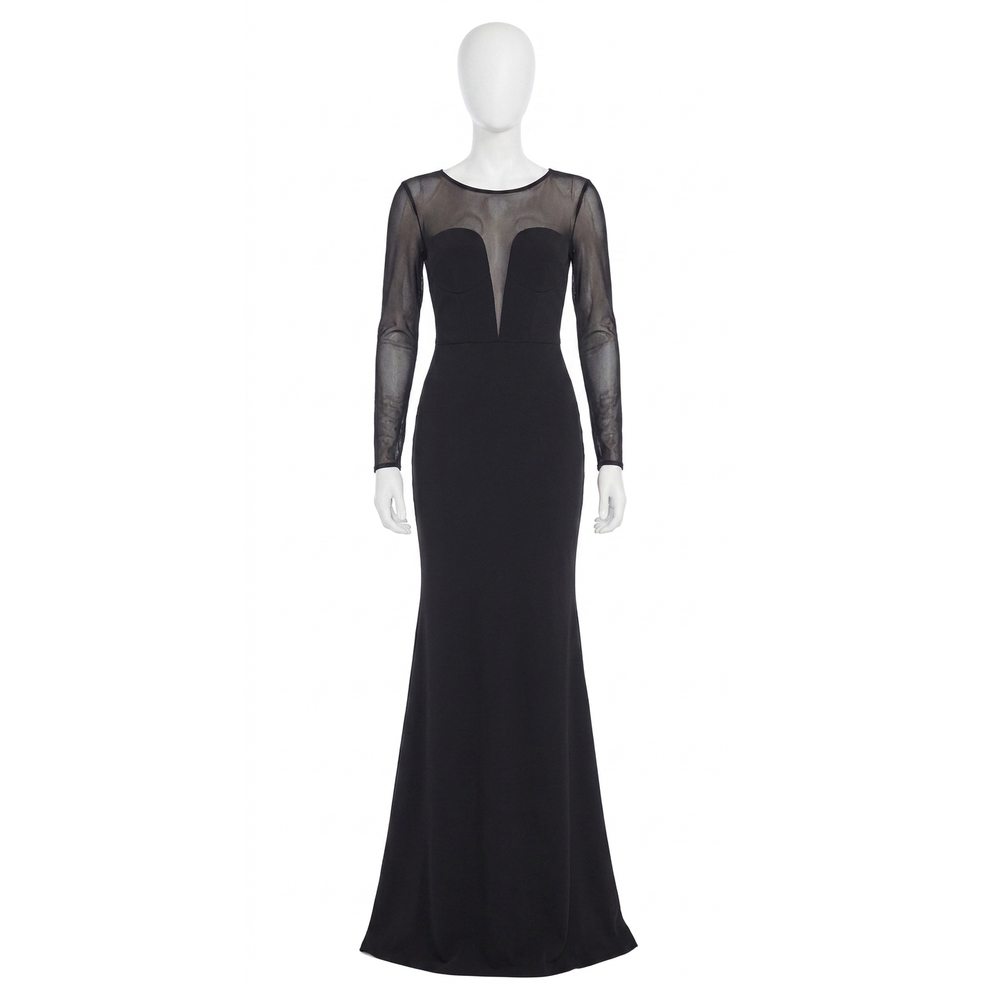 NEW DRESS THE POPULATION val rhinestone illusion lace long sleeve mermaid dress